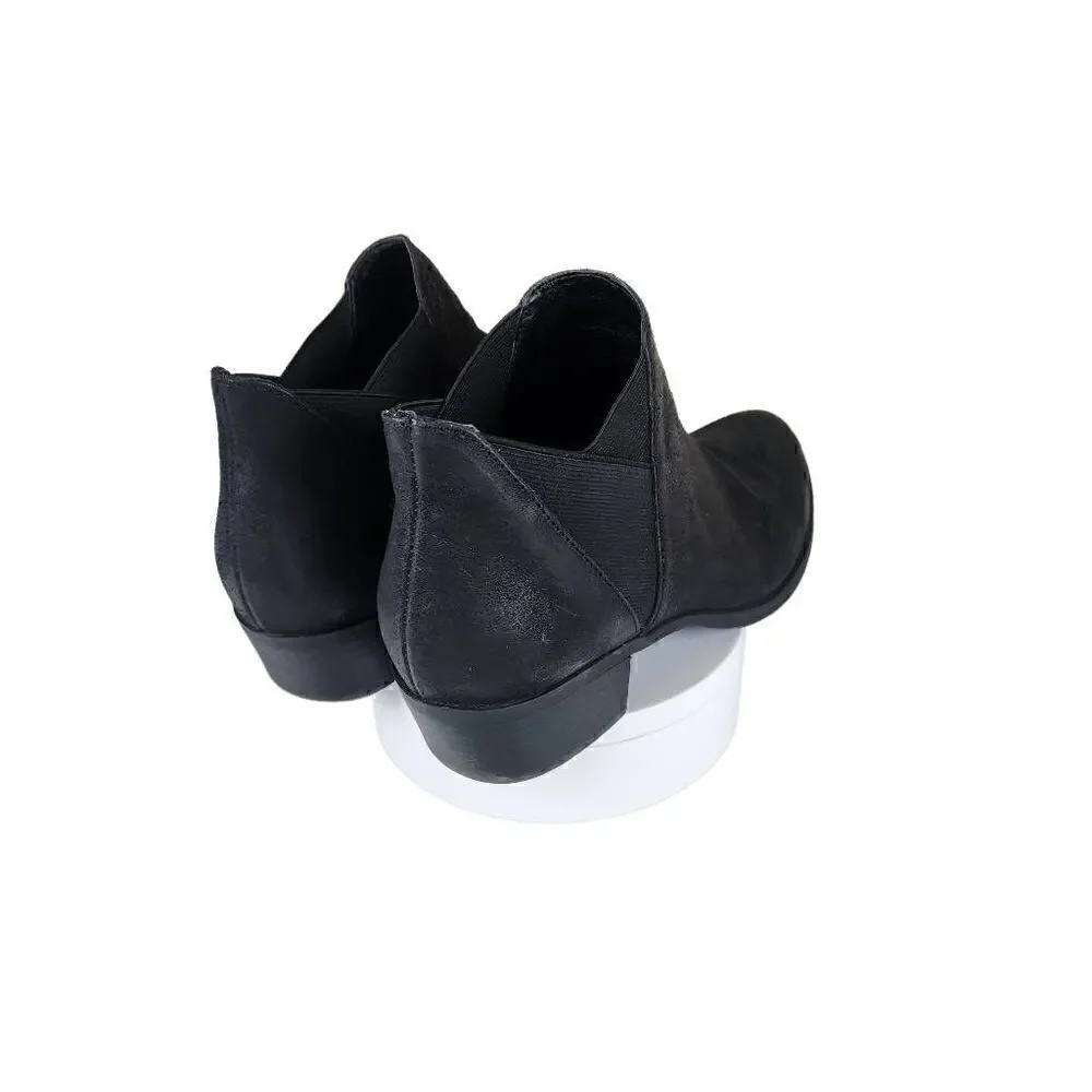 Lucky Brand- Women's Black Leather Chunky Heel Baqira Booties, Size 8